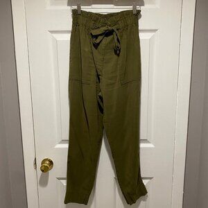 H&M High Waist Tapered Leg Utility Trouser Pants Olive Green Women's Size 8